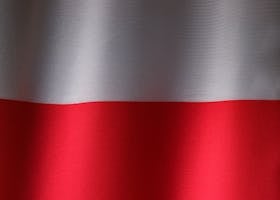 Close-up view of the Polish flag fabric showing texture and colors.